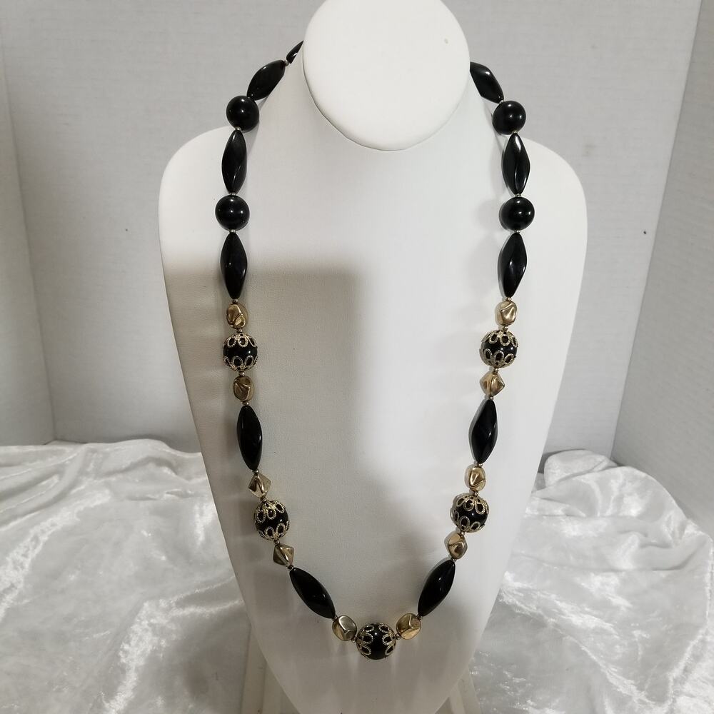 NWT gold tone black beaded twenty six inch necklace